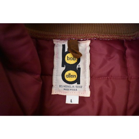 Vintage Men's Bob Allen Burgundy Puffer Hunting Jacket Suede Patches L - Picture 7 of 10